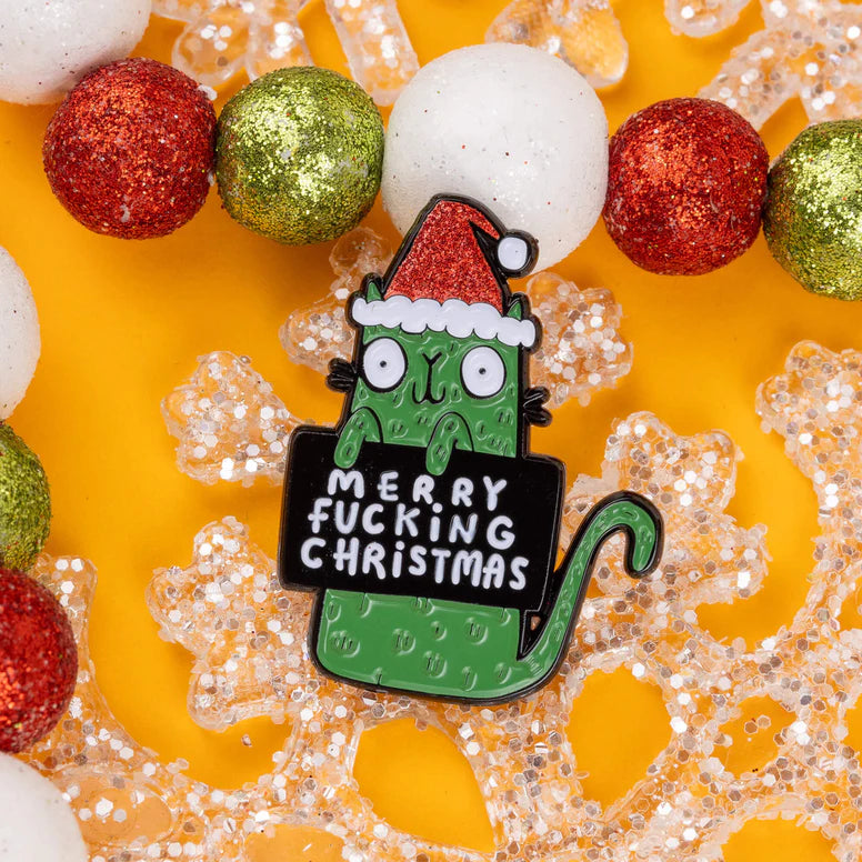 Sweary Cat Merry Fing Christmas Enamel Pin Badge