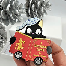 Load image into Gallery viewer, CHRISTMAS CAROL CAT BROOCH