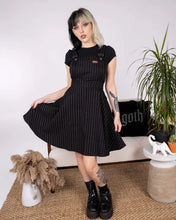 Load image into Gallery viewer, Black &amp; White Pinstripe Flared Pinafore Dress