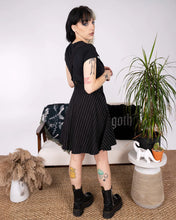 Load image into Gallery viewer, Black &amp; White Pinstripe Flared Pinafore Dress