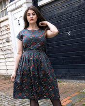 Load image into Gallery viewer, Retro Tattoo Stretch Belted Tea Dress with Pockets