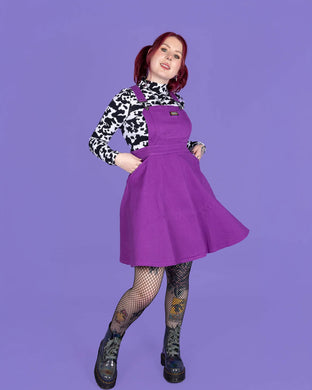 Purple Stretch Twill Flared Pinafore Dress