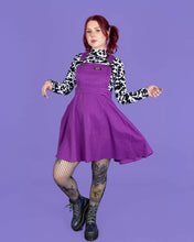 Load image into Gallery viewer, Purple Stretch Twill Flared Pinafore Dress