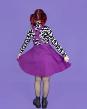 Load image into Gallery viewer, Purple Stretch Twill Flared Pinafore Dress