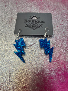 Glitter Lightning Bolt Earrings Blue