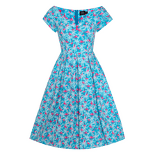 Load image into Gallery viewer, Lily Light Blue Flamingo Print Off Shoulder Dress