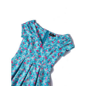 Lily Light Blue Flamingo Print Off Shoulder Dress