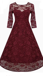 Madeline Long Sleeved Burgundy Lace Dress