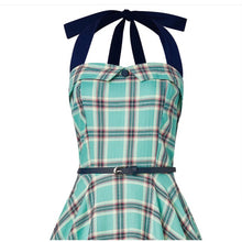 Load image into Gallery viewer, Sophie 1950’s Check Halter Dress Turquoise