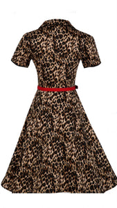 Penelope Rockabilly Leopard Print Shirt Dress