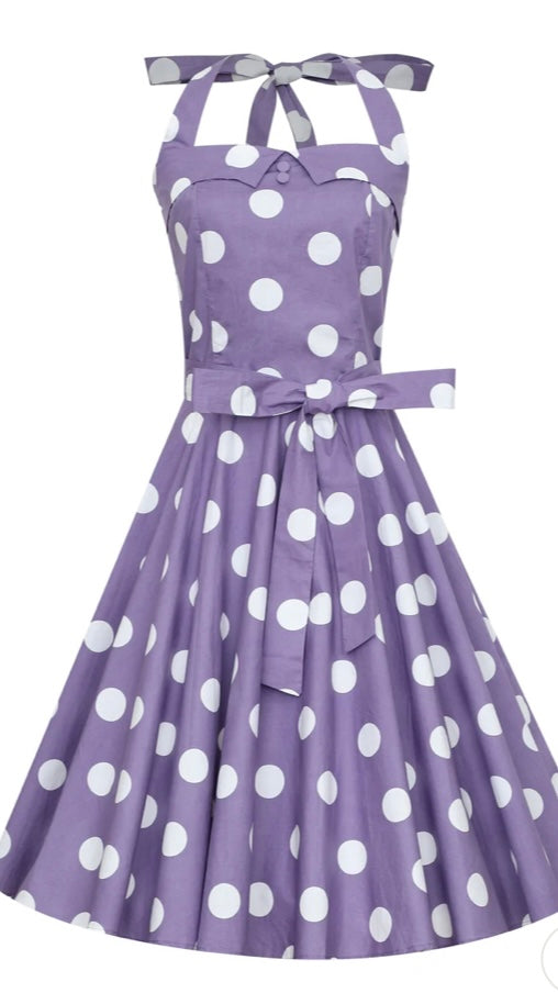 Sophie 1950’s Halter Dress Purple & White Polka