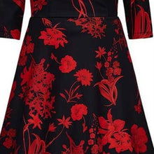 Load image into Gallery viewer, Beatrix Long Sleeved Black MIDI Dress Red Floral