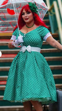 Load image into Gallery viewer, Lily Off Shoulder Green Polka Dot Swing Dress