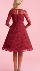 Madeline Long Sleeved Burgundy Lace Dress