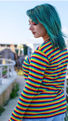 Retro Rainbow Brights Repeat Striped Long Sleeved T Shirt