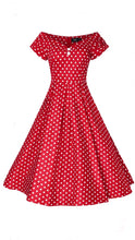 Load image into Gallery viewer, Lily Off Shoulder Red White Polka Dots Swing Dress
