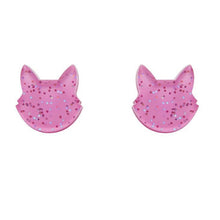 Load image into Gallery viewer, Erstwilder Cat Head Glitter Resin Stud Earrings Pink