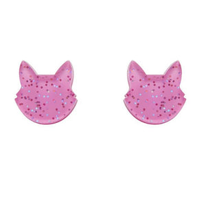 Erstwilder Cat Head Glitter Resin Stud Earrings Pink