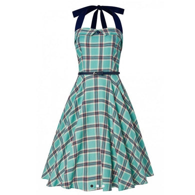 Sophie 1950’s Check Halter Dress Turquoise