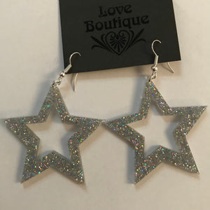Silver Glitter Star Earrings