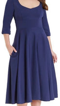 Load image into Gallery viewer, Scarlette Long Sleeved Navy MIDI Dress