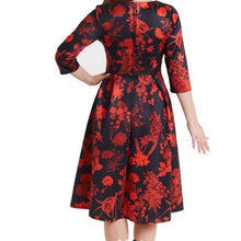Load image into Gallery viewer, Beatrix Long Sleeved Black MIDI Dress Red Floral