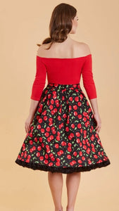 Carolyn Box Pleat Skirt Cherry Print