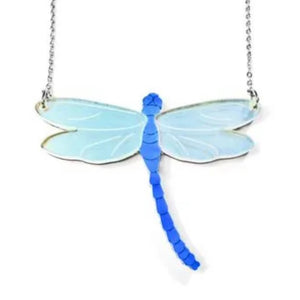 Iridescent Dragonfly Necklace Blue