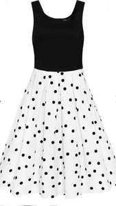 Amanda White & Black Polka Dot Swing Dress