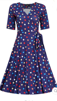 Matilda Colourful Polka Dot Knit Wrap Dress in Dark Blue