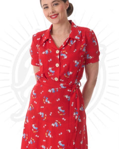 Pretty Retro 40s Shirt Dress in Red Floral