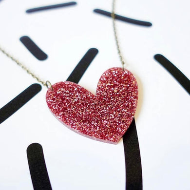 Pink Glitter Heart Necklace