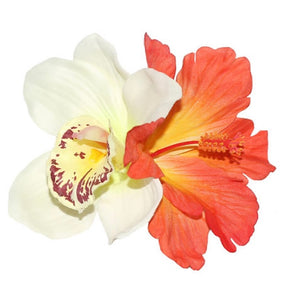 Cream Orchid & Orange Hibiscus Hair Flower