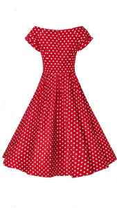 Lily Off Shoulder Red White Polka Dots Swing Dress