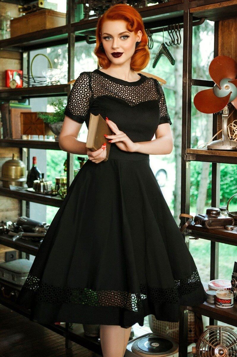 Tess Lace Sleeved Dress Black