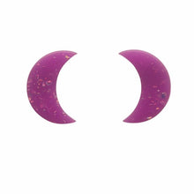 Load image into Gallery viewer, Erstwilder Crescent Moon Solid Glitter Resin Stud Earrings Purple